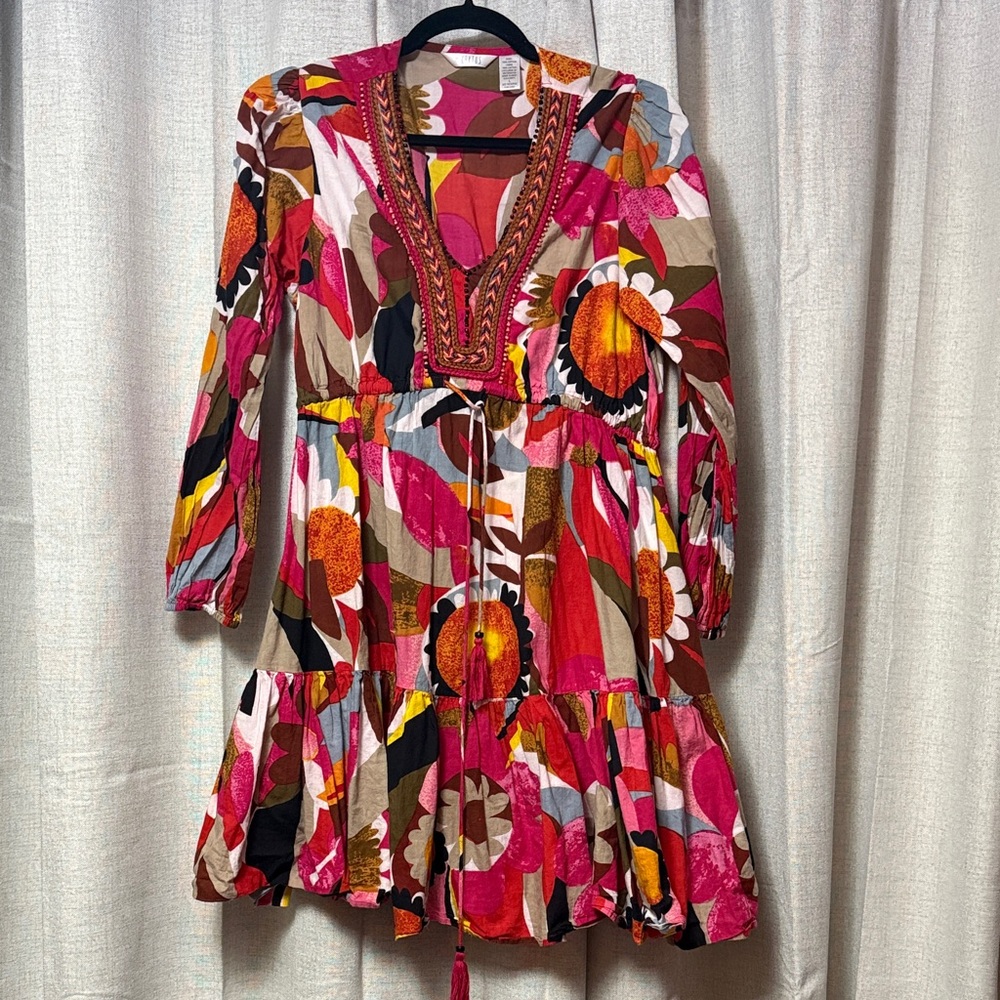 Kaktus Colorful Floral Long Sleeve Dress